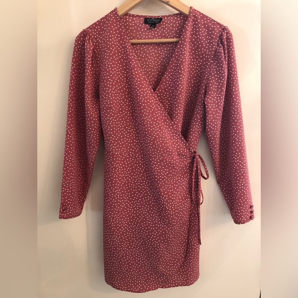 Topshop Petite Pink Polkadot Wrap Dress